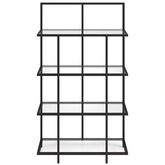 62" Black Metal And Glass Four Tier Etagere Bookcase