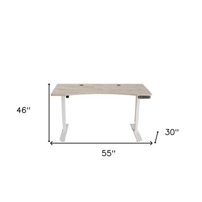 Bureau d'ordinateur réglable de 55 po en kaki clair et blanc