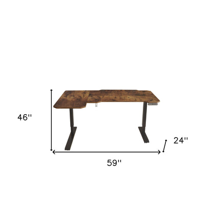 Bureau d'ordinateur réglable en forme de L de 59 po, marron et noir