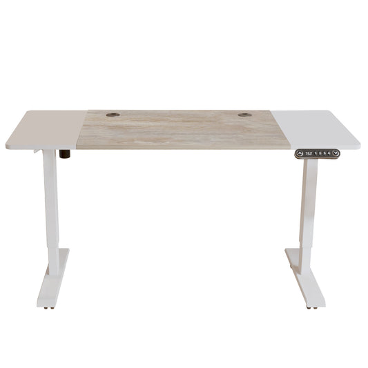 Bureau d'ordinateur réglable blanc et naturel de 55 po