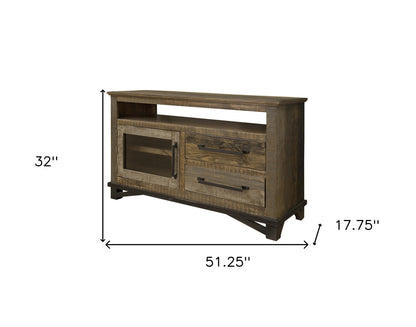 Meuble TV en bois massif brun de 51 po avec rangement fermé et aspect vieilli