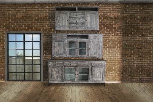 60" Gray Solid Wood Cabinet Enclosed Storage Distressed TV Stand