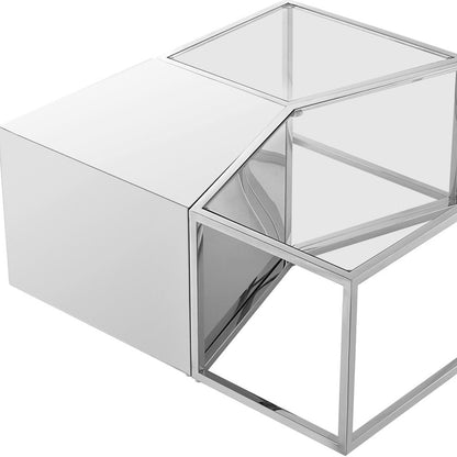 Ensemble de trois tables basses carrées en verre transparent et doré et en acier inoxydable de 37 po avec miroir