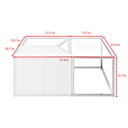 Ensemble de trois tables basses carrées en verre transparent et doré et en acier inoxydable de 37 po avec miroir