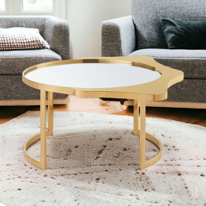 Table basse ronde en verre argenté et acier inoxydable avec miroir de 32 po