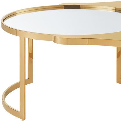 Table basse ronde en verre argenté et acier inoxydable avec miroir de 32 po