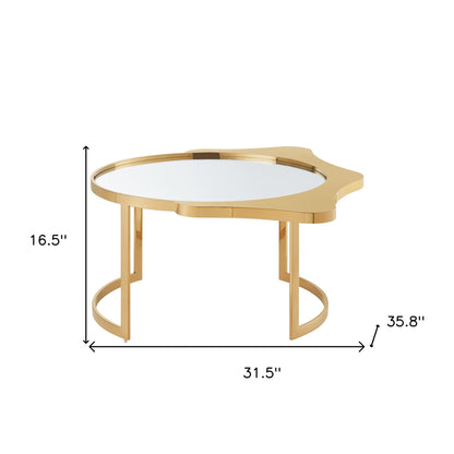 Table basse ronde en verre argenté et acier inoxydable avec miroir de 32 po