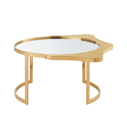 Table basse ronde en verre argenté et acier inoxydable avec miroir de 32 po