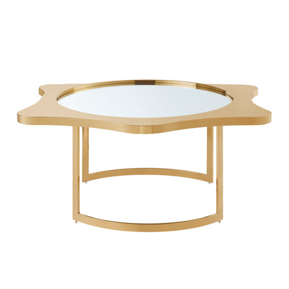 Table basse ronde en verre argenté et acier inoxydable avec miroir de 32 po