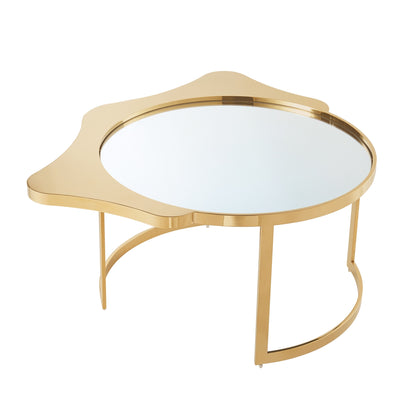 Table basse ronde en verre argenté et acier inoxydable avec miroir de 32 po