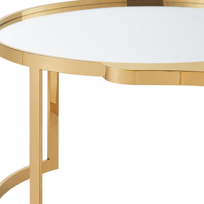 Table basse ronde en verre argenté et acier inoxydable avec miroir de 32 po