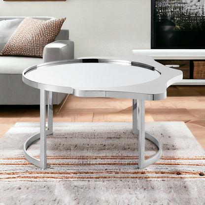 Table basse ronde en verre argenté et acier inoxydable avec miroir de 32 po