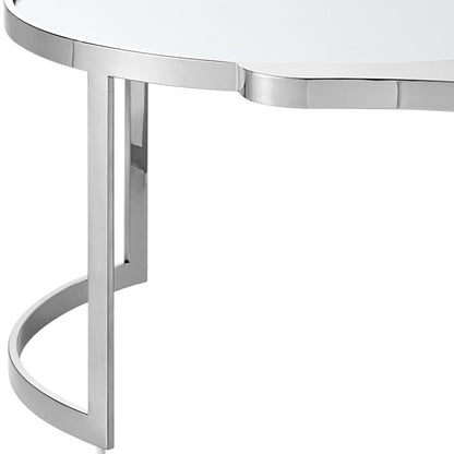 Table basse ronde en verre argenté et acier inoxydable avec miroir de 32 po