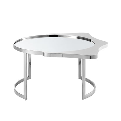 Table basse ronde en verre argenté et acier inoxydable avec miroir de 32 po