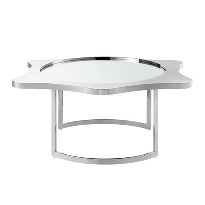 Table basse ronde en verre argenté et acier inoxydable avec miroir de 32 po