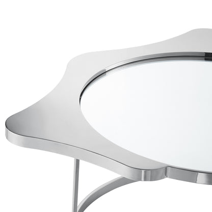 Table basse ronde en verre argenté et acier inoxydable avec miroir de 32 po