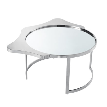 Table basse ronde en verre argenté et acier inoxydable avec miroir de 32 po