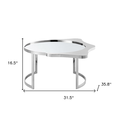 Table basse ronde en verre argenté et acier inoxydable avec miroir de 32 po