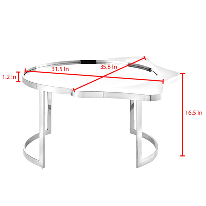 Table basse ronde en verre argenté et acier inoxydable avec miroir de 32 po