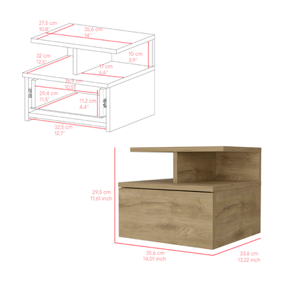 Table de nuit beige à un tiroir en similibois de 12 po