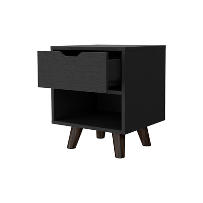 19" Black One Drawer Faux Wood Nightstand