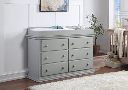 Commode double à six tiroirs en bois massif et manufacturé gris de 56 po