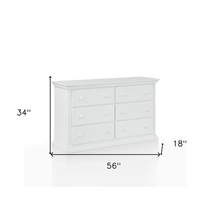 Commode double à six tiroirs en bois massif et manufacturé blanc de 56 po