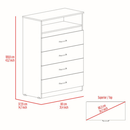 Commode blanche à quatre tiroirs de 47 po