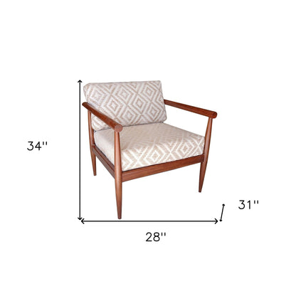 Fauteuil géométrique en tissu beige et marron de 28 po