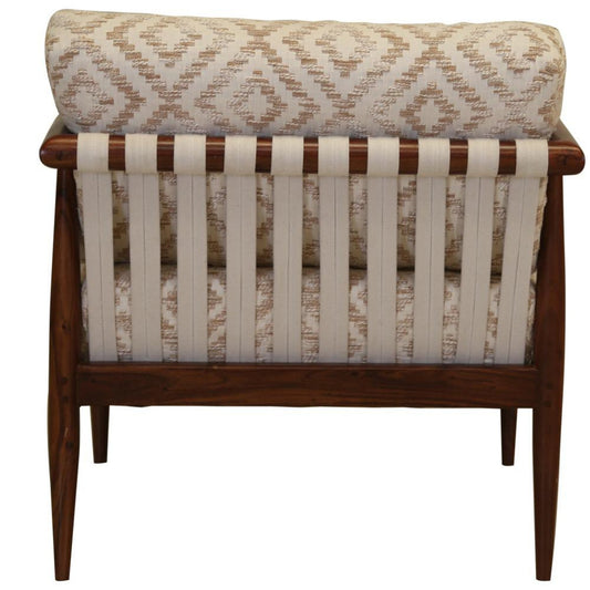 Fauteuil géométrique en tissu beige et marron de 28 po