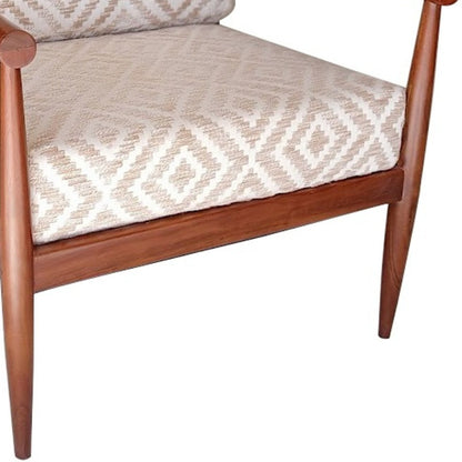 Fauteuil géométrique en tissu beige et marron de 28 po