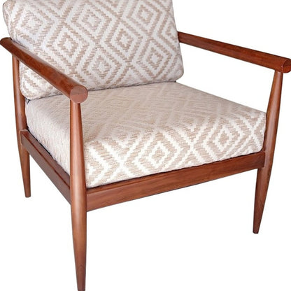 Fauteuil géométrique en tissu beige et marron de 28 po