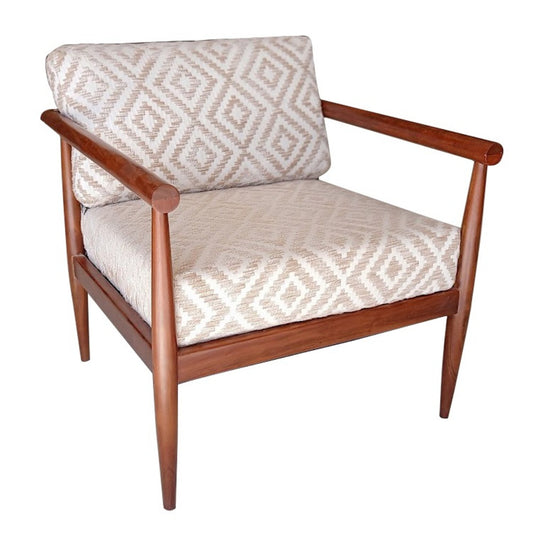 Fauteuil géométrique en tissu beige et marron de 28 po