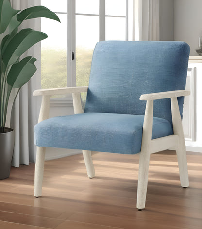 Fauteuil en lin bleu clair et crème de 30 po