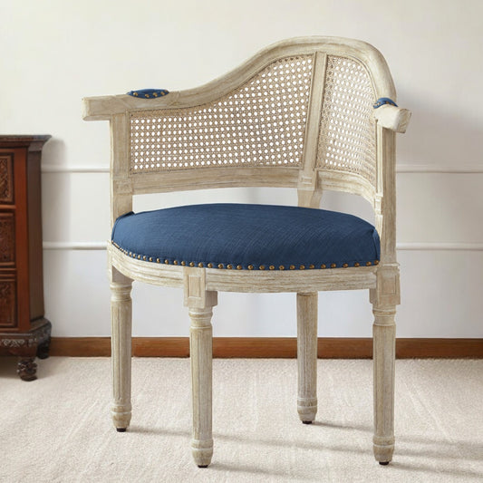 Fauteuil en lin bleu marine et beige de 24 po