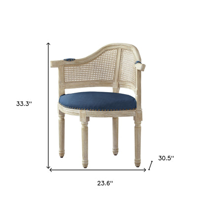 Fauteuil en lin bleu marine et beige de 24 po