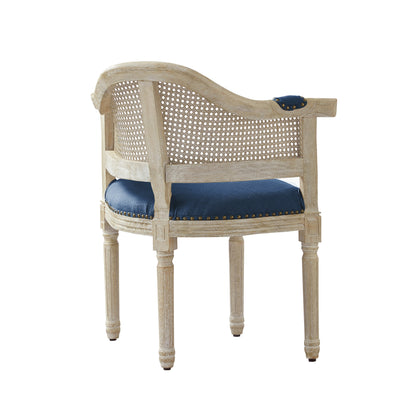 Fauteuil en lin bleu marine et beige de 24 po