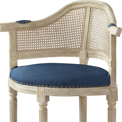 Fauteuil en lin bleu marine et beige de 24 po