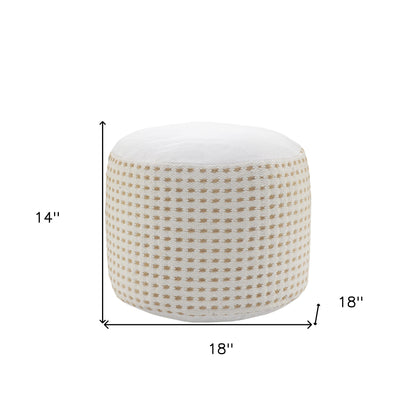 18" White Jute Round Geometric Pouf Ottoman