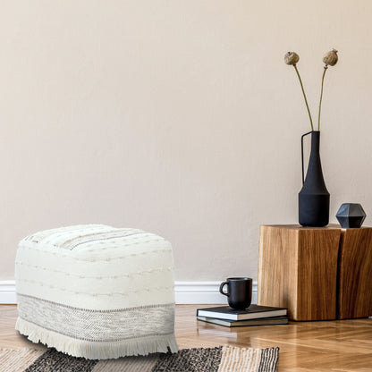 18" Cream Cotton Striped Pouf Ottoman