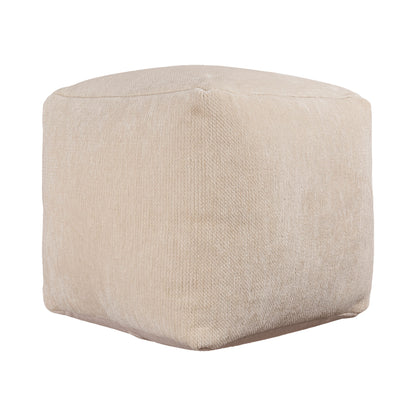 18" Ivory Chenille Cube Pouf Ottoman