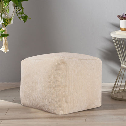 18" Ivory Chenille Cube Pouf Ottoman