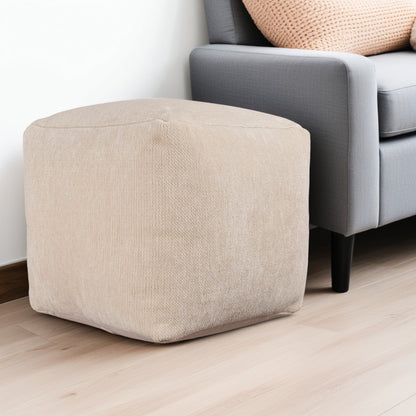 18" Ivory Chenille Cube Pouf Ottoman