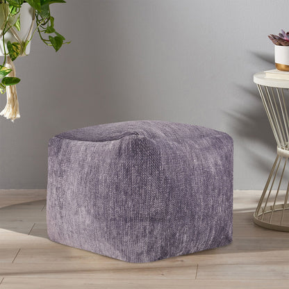 18" Ivory Chenille Cube Pouf Ottoman