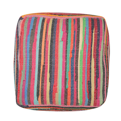 18" Red Cotton Cube Striped Pouf Ottoman