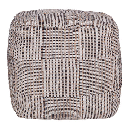 18" Brown Cotton Cube Geometric Pouf Ottoman