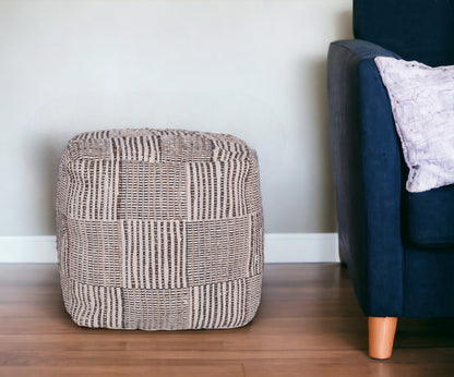 18" Brown Cotton Cube Geometric Pouf Ottoman