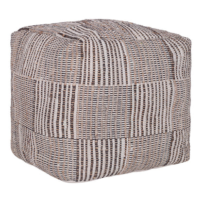 18" Brown Cotton Cube Geometric Pouf Ottoman