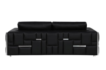 89" Black Italian Leather Sofa With Silver Legs