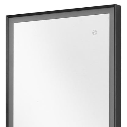 Miroir d'appoint avec cadre en métal éclairé noir de 53 po